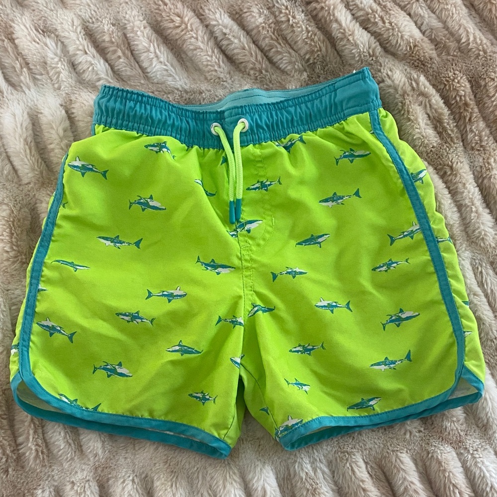 Cat & Jack Neon Green Shark Print Swim Trunks